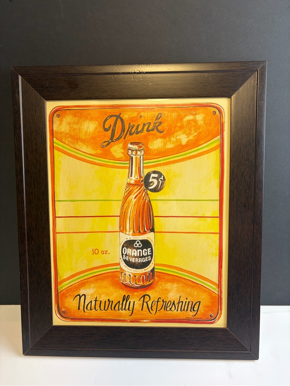 Vintage 50's Style Naturally Refreshing Orange Soda Ad; One Wooden Frame